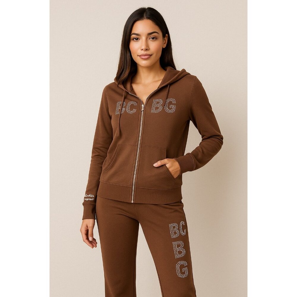 BCBGMAXAZRIA Size XL Polyester Track Suit Designer Sweatsuit Jogger Brown